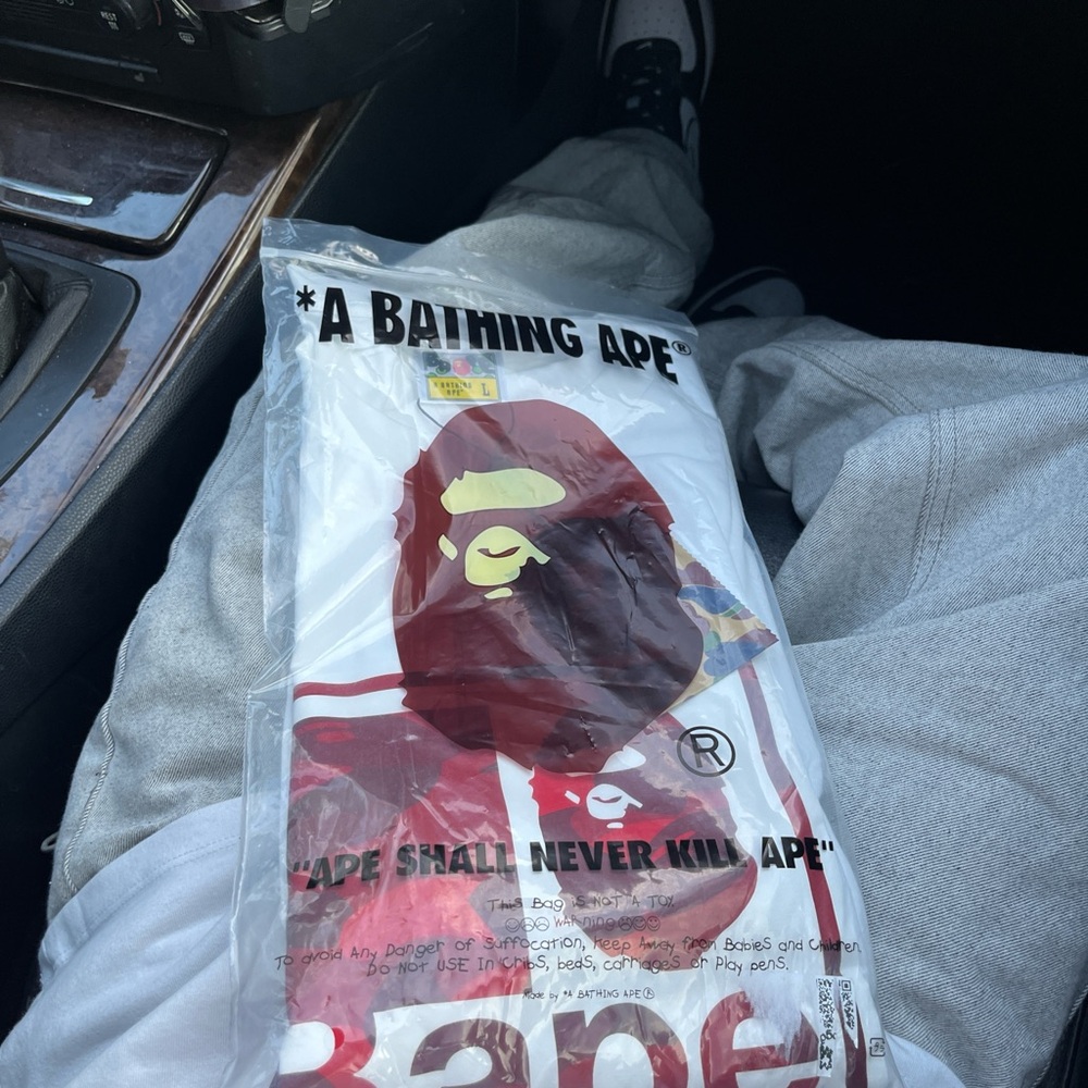 Bape Red and White Graphic Dress Shirt